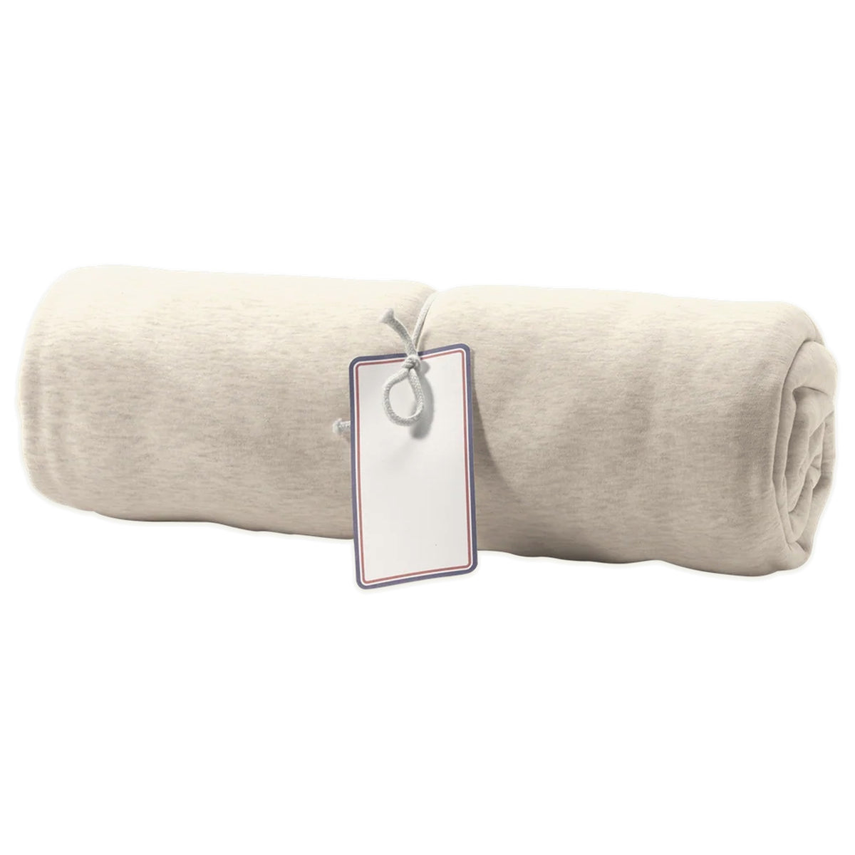 Quechee Ski Team Blanket in Oatmeal, rolled with tag
